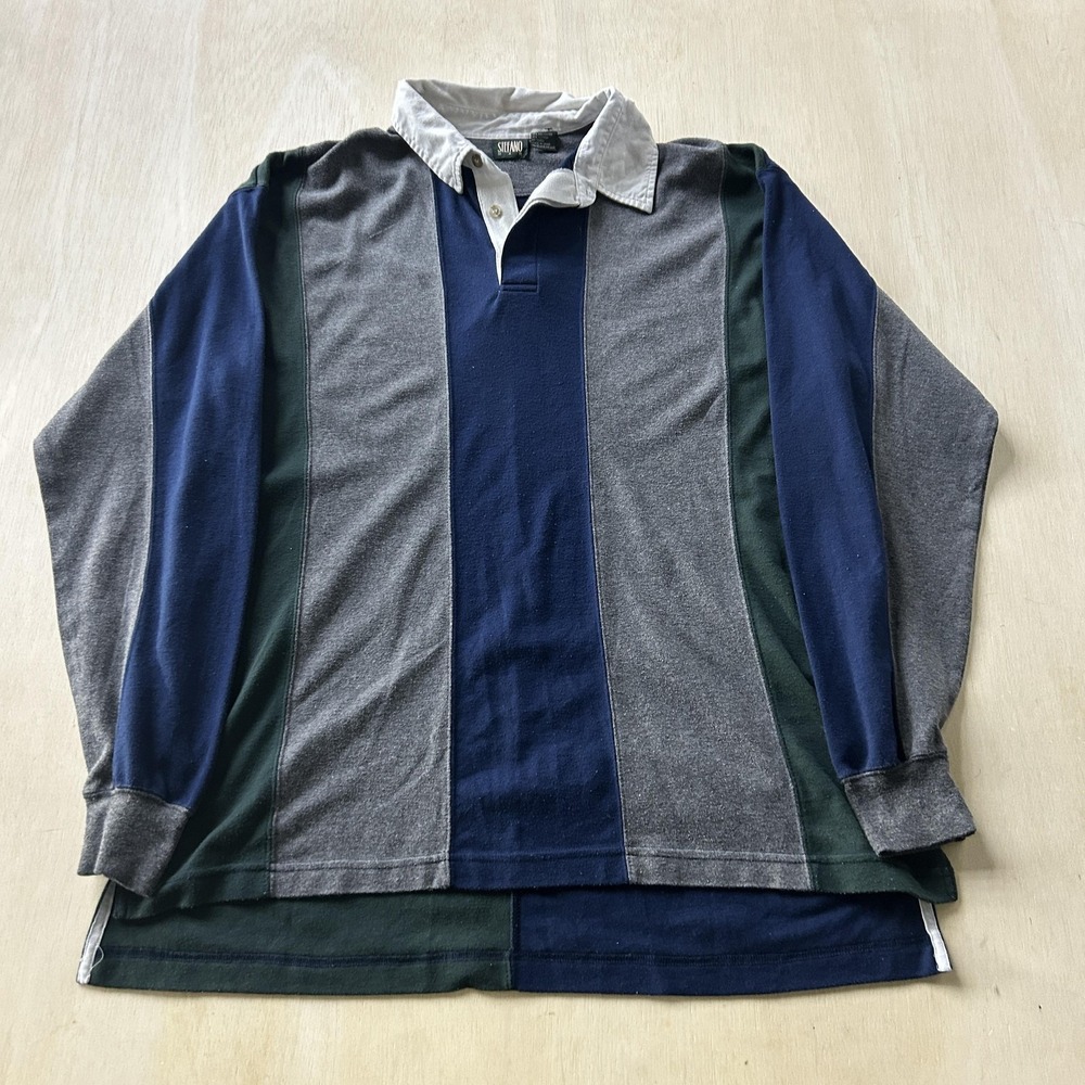 Vintage Stefano Rugby Polo Shirt Mens Large Multicolor Stripe Long Sleeve Knit